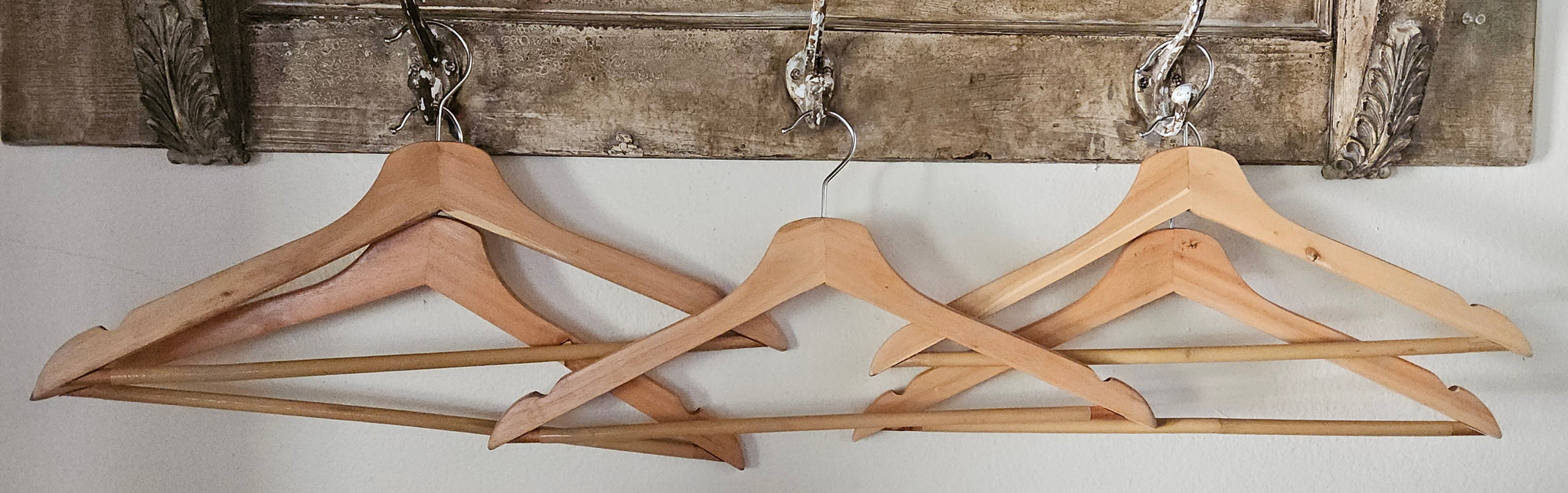 Set of 5 Light Wood Vintage Hangers