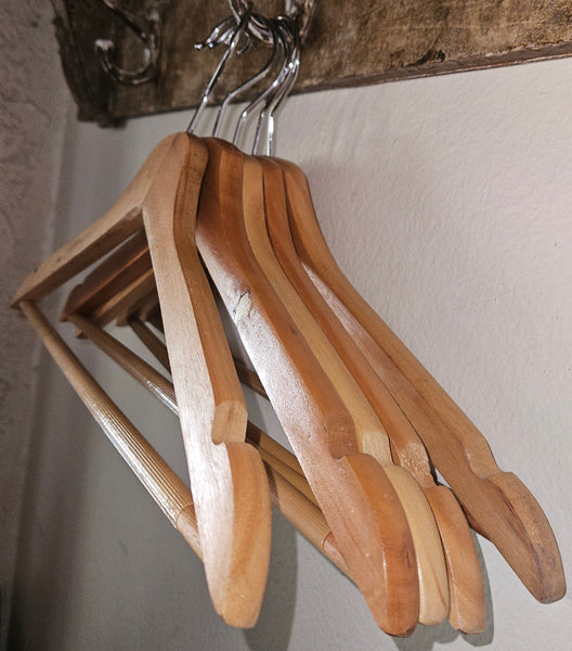 Set of 5 Light Wood Vintage Hangers