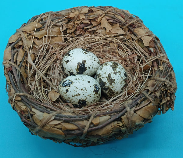 Faux Egg Nest Decoration w/ 3 Speckled Eggs