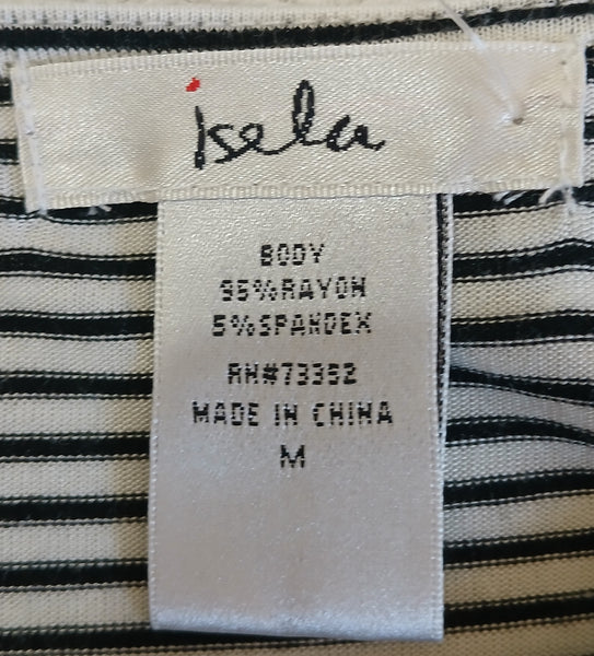 Medium Brand New ISELA Black & White Stripped Blouse w/ Floral Embroidery