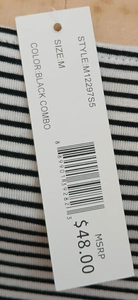 Medium Brand New ISELA Black & White Stripped Blouse w/ Floral Embroidery