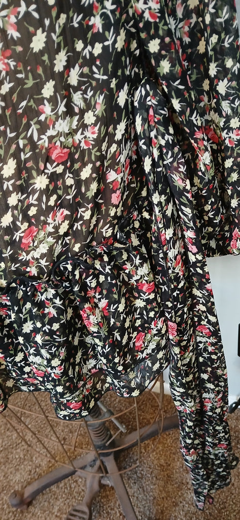 American Rag Small Black Floral Sheer Long Sleeve Tie Waist Dress Brand New American Rag Small Black Floral Sheer Long Sleeve Tie Waist Dress Brand New