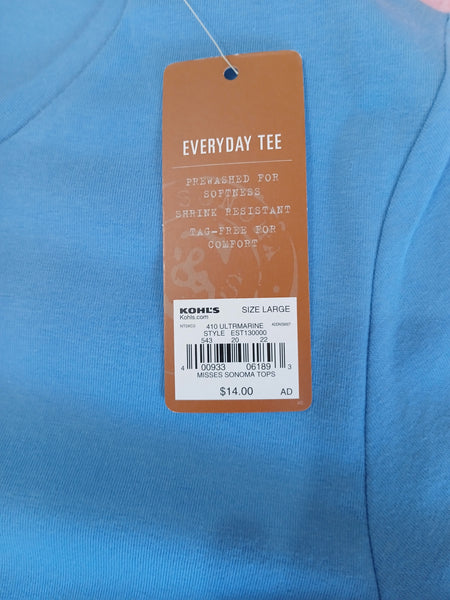 Set of 2 Large SONOMA EVERYDAY TEE Blue & Yellow Plain Colored Shirts