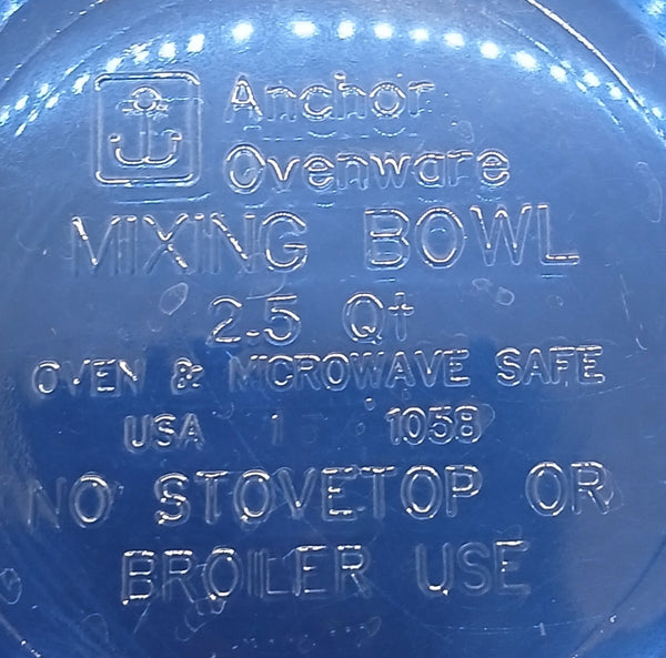 Vintage Anchor Ovenware Blue 2.5 QT Glass Mixing Serving Prep Kitchen Bowl USA