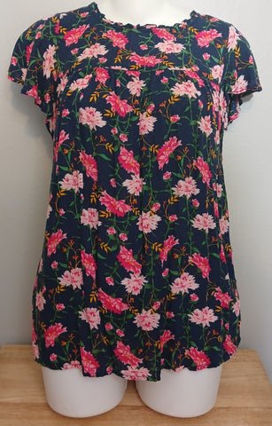 Small Petite OLD NAVY Multicolor Floral Blouse w/ Front Pocket