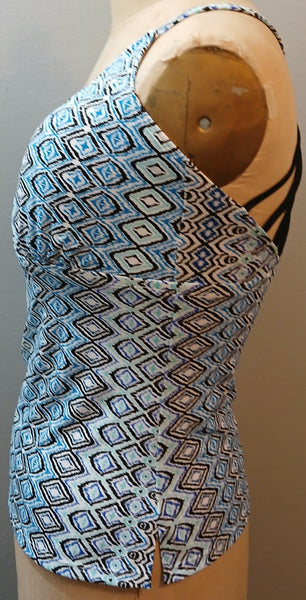 XL ISLAND ESCAPE Blue & Blank Tankini Bathing Suit Top