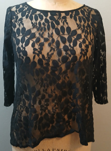 ET LOIS 2X Black Lace Floral Blouse