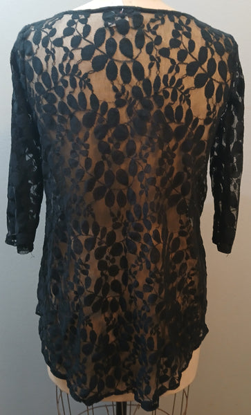 ET LOIS 2X Black Lace Floral Blouse
