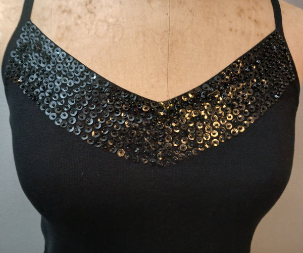 Size Xl Kenar Black Tank Top With Sequence Neckline