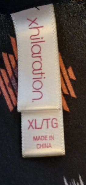 XL XHILARATION Black, Coral & White Geometric Diamond Dress