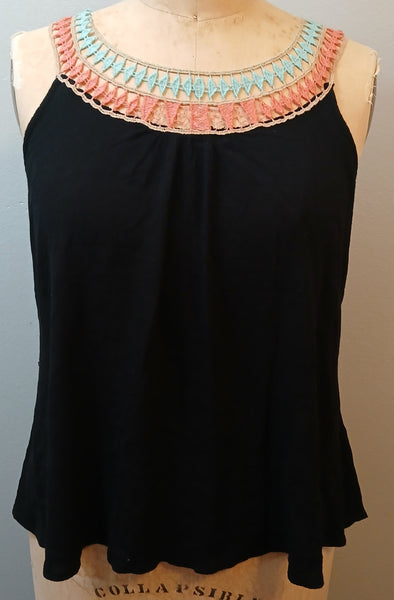 XXL LIBIAN Multicolor Crochet Accent Black Tank Top