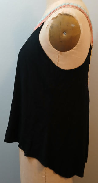 XXL LIBIAN Multicolor Crochet Accent Black Tank Top