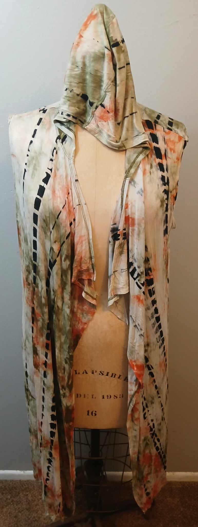 XXL COIN 1804 Long Sleeveless Tie Dye Hooded Duster