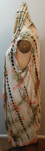 XXL COIN 1804 Long Sleeveless Tie Dye Hooded Duster