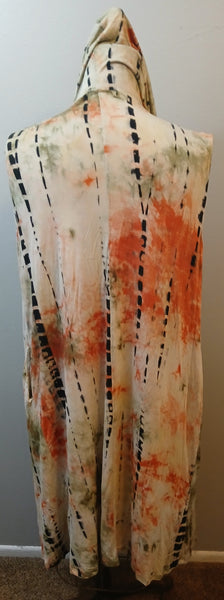 XXL COIN 1804 Long Sleeveless Tie Dye Hooded Duster