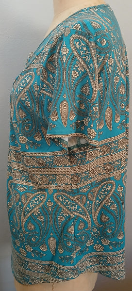 XXL A. JESDANI Turquoise & Tan Paisley Blouse