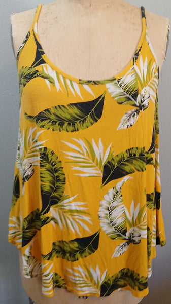 XXL FOREVER 21 Yellow Hawaiian Tropical Leaf Tank Top