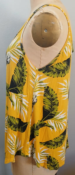 XXL FOREVER 21 Yellow Hawaiian Tropical Leaf Tank Top
