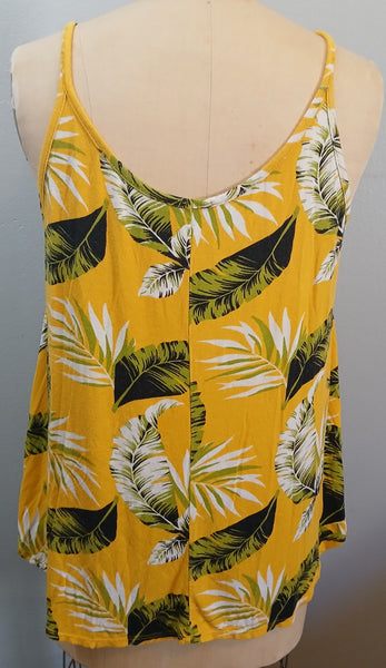 XXL FOREVER 21 Yellow Hawaiian Tropical Leaf Tank Top