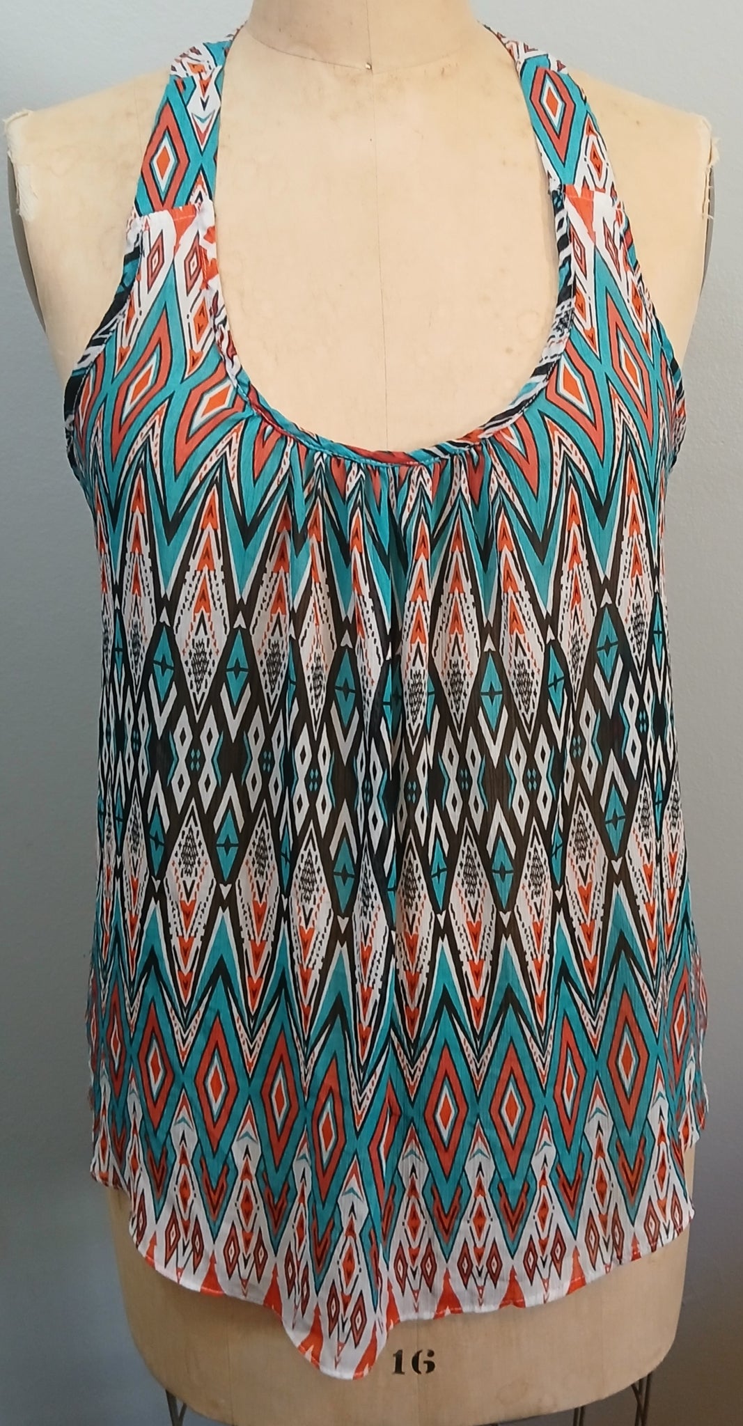 Size 1X AMBIANCE APPAREL Tribal Aztec Geometric Sheer Tank Top