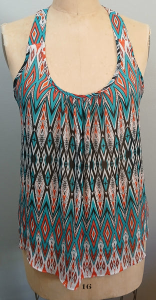 Size 1X AMBIANCE APPAREL Tribal Aztec Geometric Sheer Tank Top