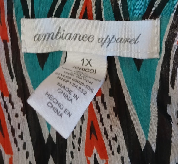 Size 1X AMBIANCE APPAREL Tribal Aztec Geometric Sheer Tank Top