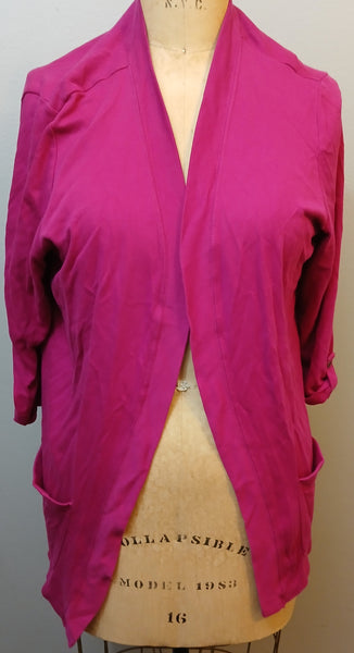 Size 1X KAREN SCOTT Hot Pink Open Front Sweater
