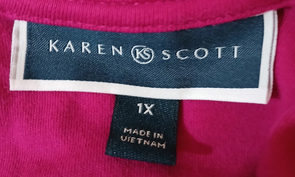 Size 1X KAREN SCOTT Hot Pink Open Front Sweater