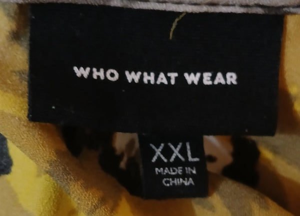 XXL WHO WHAT WEAR Gray, White & Yellow Fringe Bottom Blouse