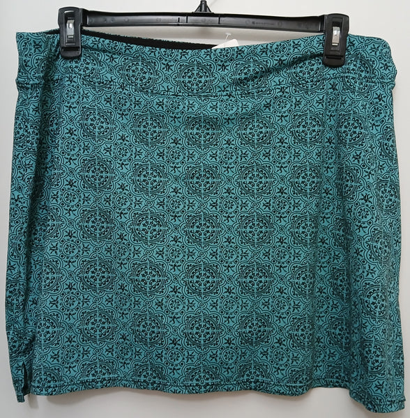 TRANQUILITY 2X Teal Black Geometric Print Elastic Waist Skort Bottoms Casual