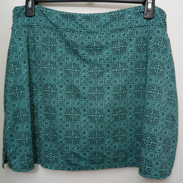 TRANQUILITY 2X Teal Black Geometric Print Elastic Waist Skort Bottoms Casual