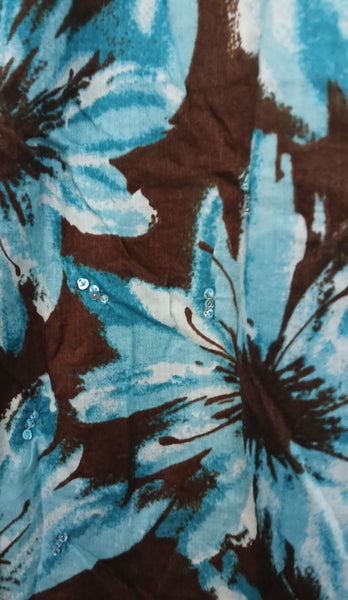 Size 16 APT 9 Blue, Brown & White Floral Skirt w/ Sequence Accents