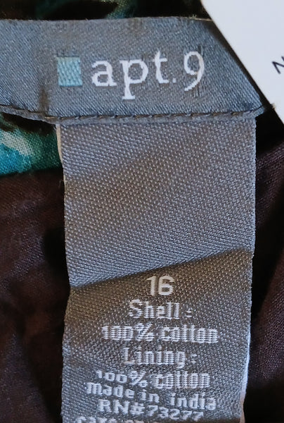 Size 16 APT 9 Blue, Brown & White Floral Skirt w/ Sequence Accents