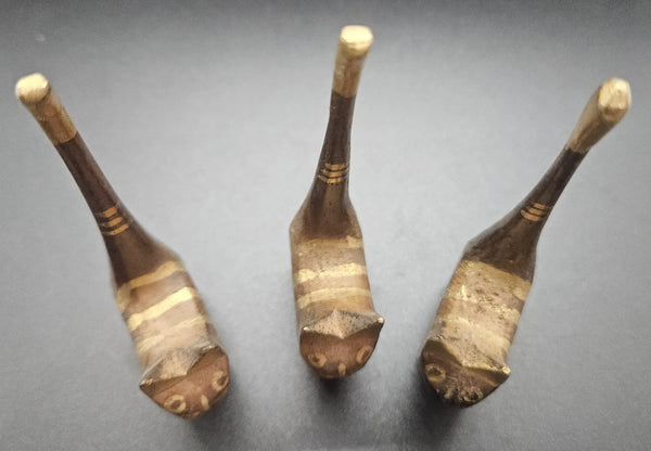 Vintage Set of 3 Wood Folk Art Gold Tip Cats