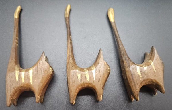 Vintage Set of 3 Wood Folk Art Gold Tip Cats