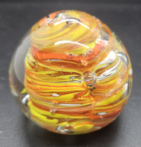 Orange, Red, White & Yellow Vintage Swirl Marble Glass Paperweight