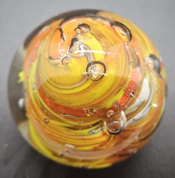 Orange, Red, White & Yellow Vintage Swirl Marble Glass Paperweight
