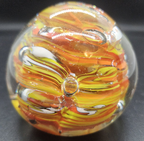 Orange, Red, White & Yellow Vintage Swirl Marble Glass Paperweight