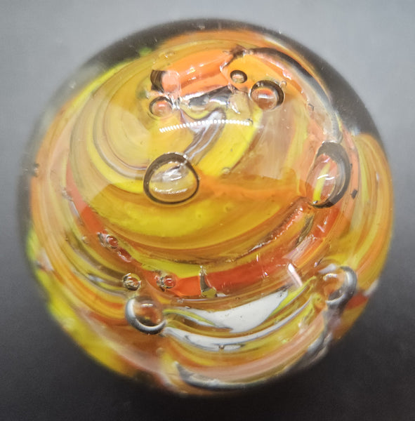 Orange, Red, White & Yellow Vintage Swirl Marble Glass Paperweight
