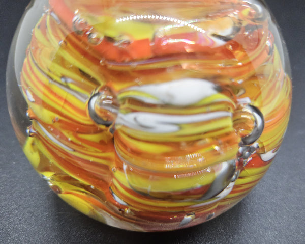 Orange, Red, White & Yellow Vintage Swirl Marble Glass Paperweight