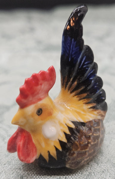 Blue, Brown & Tan Miniature Ceramic Vintage Rooster
