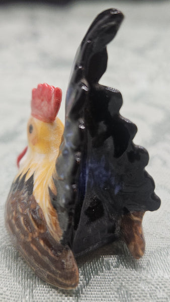 Blue, Brown & Tan Miniature Ceramic Vintage Rooster