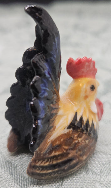 Blue, Brown & Tan Miniature Ceramic Vintage Rooster