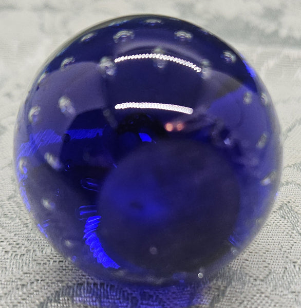 Vintage Glass Clear & Cobalt Blue Egg Shaped Paperweight