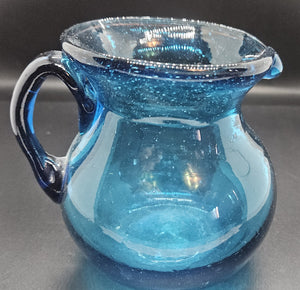 Vintage Cobalt Blue Hand Blown Small Glass Pitcher