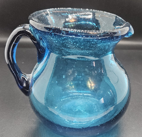 Vintage Cobalt Blue Hand Blown Small Glass Pitcher