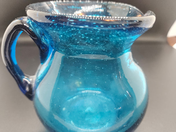 Vintage Cobalt Blue Hand Blown Small Glass Pitcher