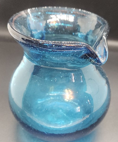 Vintage Cobalt Blue Hand Blown Small Glass Pitcher