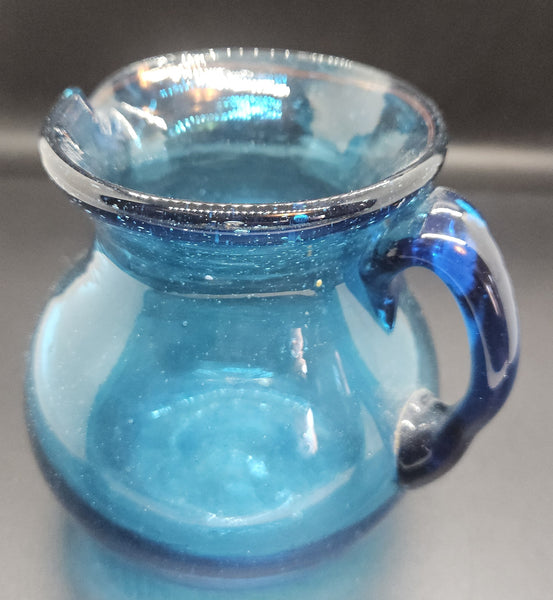 Vintage Cobalt Blue Hand Blown Small Glass Pitcher