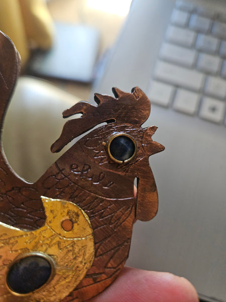 Cezar Vasquez 3" Vintage MCM Metal Chile Copper Rooster